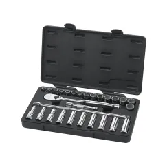 28 PC. 1/2\" DRIVE 6 & 12 POINT STANDARD & DEEP METRIC MECHANICS TOOL SET