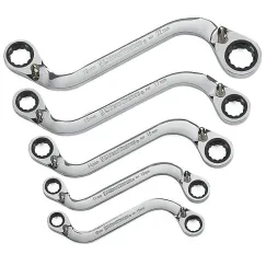 5 PC. 12 POINT REVERSIBLE S-SHAPE DOUBLE BOX RATCHETING METRIC WRENCH SET