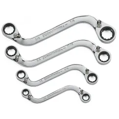 4 PC. 12 POINT REVERSIBLE S-SHAPE DOUBLE BOX RATCHETING SAE WRENCH SET