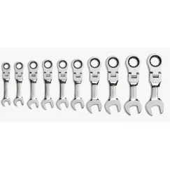 10 PC. 12 POINT STUBBY FLEX HEAD RATCHETING COMBINATION METRIC WRENCH SET