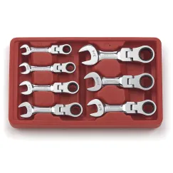 7 PC. 12 POINT STUBBY FLEX HEAD RATCHETING COMBINATION SAE WRENCH SET