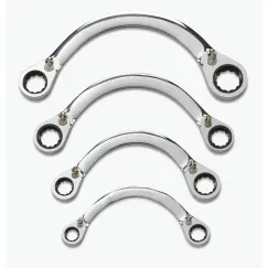 4 PC. 12 POINT REVERSIBLE HALF MOON DOUBLE BOX RATCHETING SAE WRENCH SET