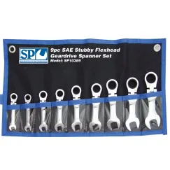 GEAR DRIVE ROE SPANNER SET - FLEX HEAD STUBBY - SAE - 9PC