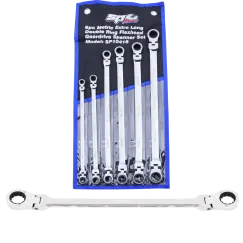Flex Head Double Gear Drive Ring Spanner Set - Extra Long - Metric 6PC