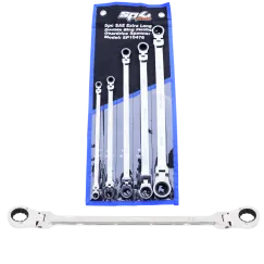 Flex Head Double Gear Drive Ring Spanner Set - Extra Long - SAE 5PC