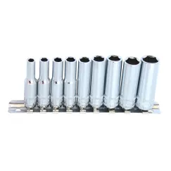 1/4\"DR DEEP SOCKET RAIL SET - 6PT SAE - 9PC