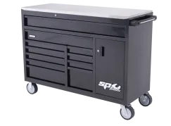 SUMO SERIES ROLLER CABINET WITH POWER TOOL CUPBOARD AND BUILT-IN POWER BOARD - 12 DRAWER - BLACK/BLACK HANDLES
