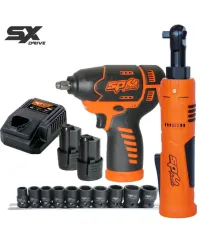 12V 3/8\"DR Combo Impact Wrench & Mini Ratchet Wrench Kit - 2.5AH X 2 Batteries & Impact Socket Set - SX DRIVE