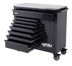 Sumo Series Roller Cabinet with Power Tool Cupboard - 9 Drawer - Black/Black Handles
