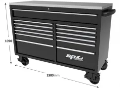 59\" USA SUMO SERIES WIDE ROLLER CABINET - 13 DRAWER - BLACK/CHROME
