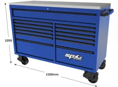 59\" USA SUMO SERIES WIDE ROLLER CABINET - 13 DRAWER - BLUE/BLACK