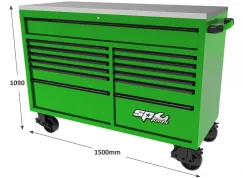 59\" USA SUMO SERIES WIDE ROLLER CABINET - 13 DRAWER - GREEN/BLACK