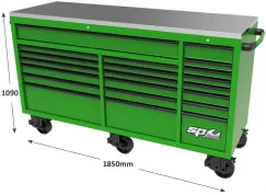 73\" USA SUMO SERIES WIDE ROLLER CABINET - 21 DRAWER - GREEN/BLACK
