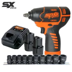 12V 3/8\" DR Impact Wrench Kit - 2.5AH X2 Batteries & Impact Socket Set - SX Drive