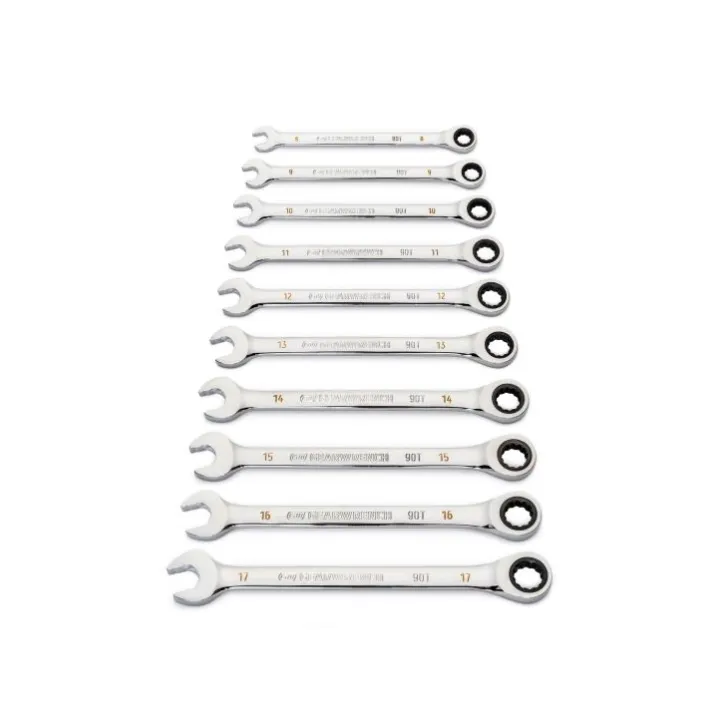12 Piece 90T 12 Point Metric Combination Ratcheting Wrench Set