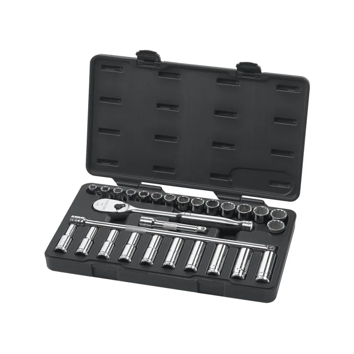 28 PC. 1/2" DRIVE 6 & 12 POINT STANDARD & DEEP METRIC MECHANICS TOOL SET