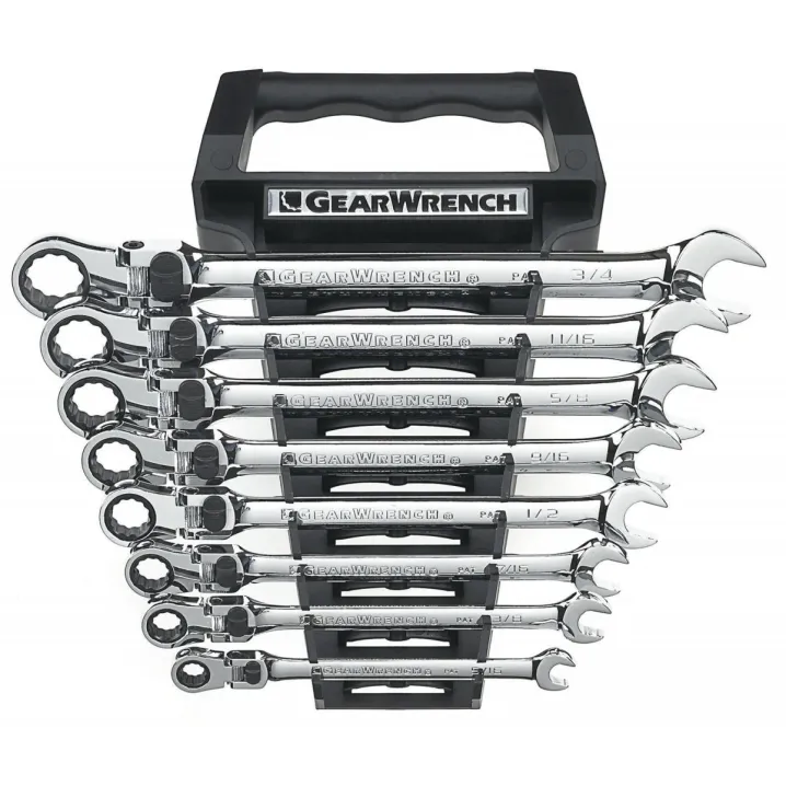 8 PC. 12 POINT XL LOCKING FLEX HEAD RATCHETING COMBINATION SAE WRENCH SET