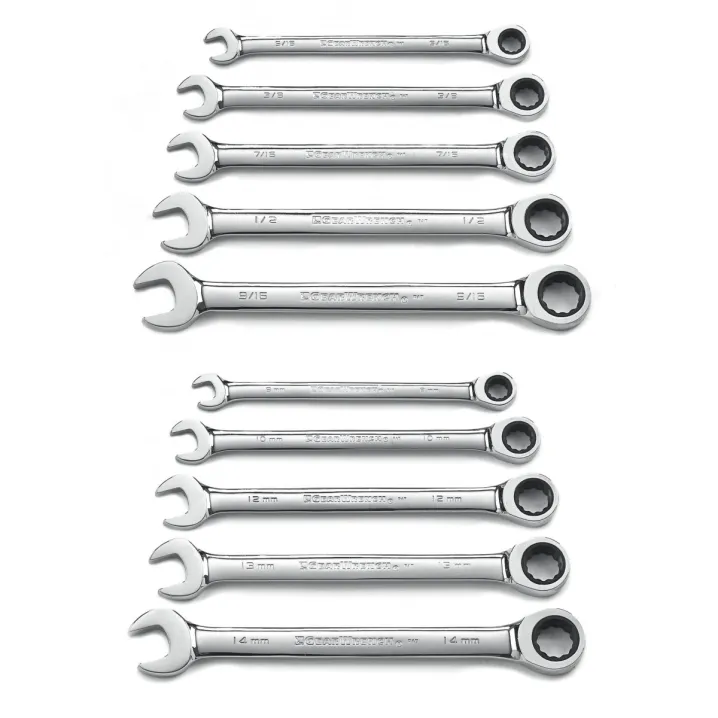10 PC. 12 POINT RATCHETING COMBINATION SAE/METRIC WRENCH SET