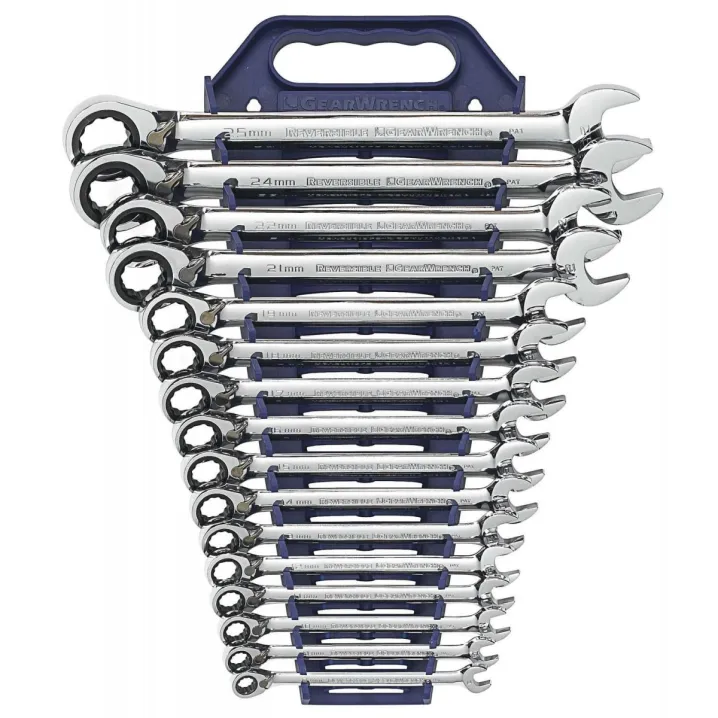 16 PC. 12 POINT REVERSIBLE RATCHETING COMBINATION METRIC WRENCH SET