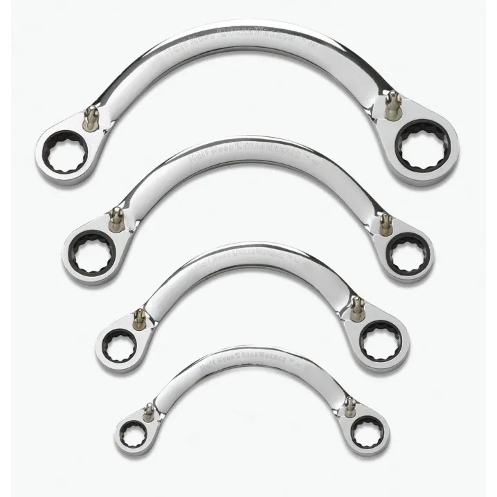 4 PC. 12 POINT REVERSIBLE HALF MOON DOUBLE BOX RATCHETING SAE WRENCH SET