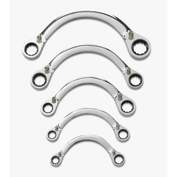 5 PC. 12 POINT REVERSIBLE HALF MOON DOUBLE BOX RATCHETING METRIC WRENCH SET