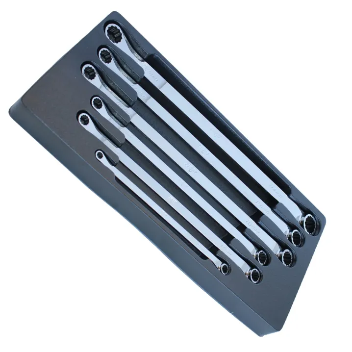 DOUBLE RING LONG SPANNER SET - 15° OFFSET - METRIC - 6PC