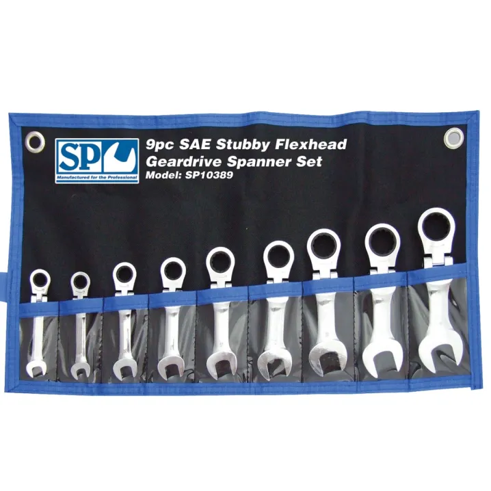 GEAR DRIVE ROE SPANNER SET - FLEX HEAD STUBBY - SAE - 9PC