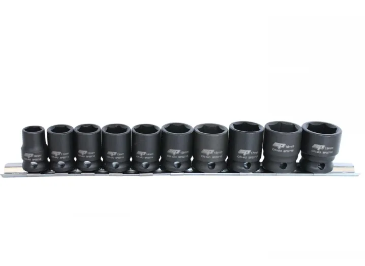 3/8"DR IMPACT SOCKET RAIL SET - 6PT METRIC - 10PC