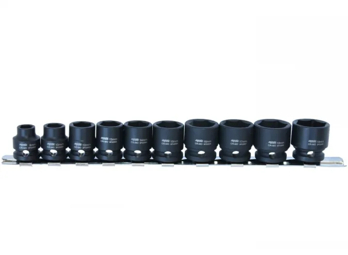 3/8"DR IMPACT SOCKET RAIL SET - 6PT METRIC STUBBY - 10PC
