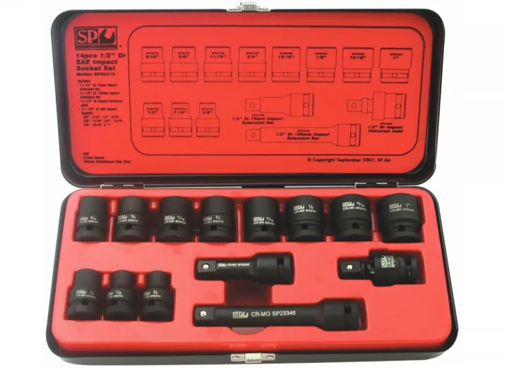 1/2"DR IMPACT SOCKET SET - 6PT SAE - 14PC