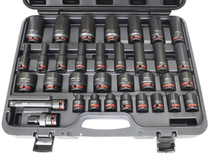 1/2"DR IMPACT SOCKET SET - STANDARD & DEEP - 6PT - COLOUR CODED - SAE ONLY - 34PC