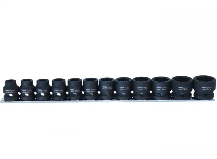 1/2"DR IMPACT SOCKET RAIL SET - 6PT METRIC STUBBY - 12PC