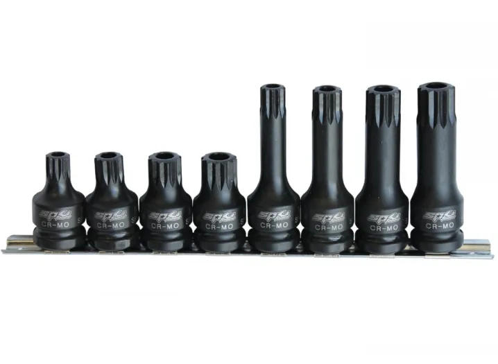 1/2"DR IMPACT BIT SOCKET RAIL SET - TAMPER SPLINE - 8PC