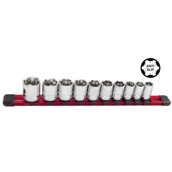 1/4"DR 10PC SAE X-Treme Grip Socket Rail Set