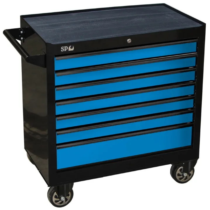 SUMO SERIES ROLLER CABINET - 7 DRAWER - BLACK/BLUE DRAWERS