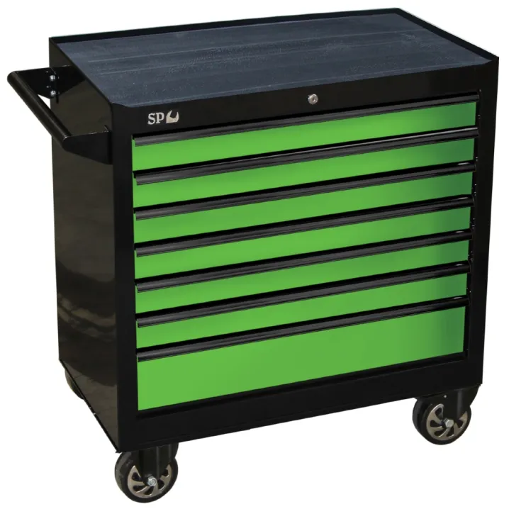 SUMO SERIES ROLLER CABINET - 7 DRAWER - BLACK/GREEN DRAWERS