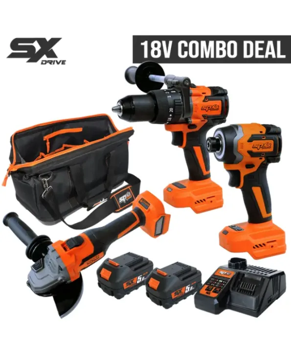 18V Workshop Combo Kit - 5.0AH x 2 - Plus 12/18v Battery Charger - SX DRIVE + Open Mouth Tool Bag
