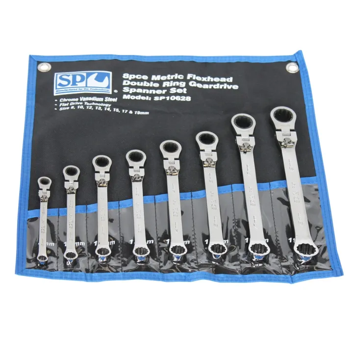 DOUBLE RING GEAR DRIVE SPANNER SETS - FLEX HEAD - SAE - 6PC