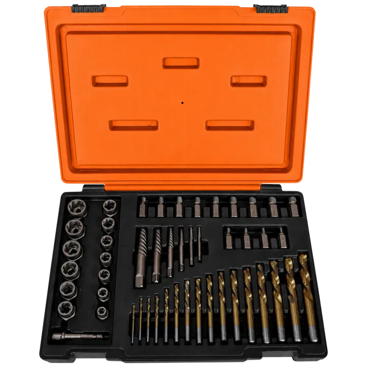 SCREW-NUT EXTRACTOR DRILL AND GUIDE SET 49PC