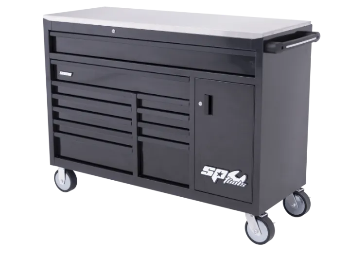 Sumo Series Roller Cabinet with Power Tool Cupboard and Built-In Power Board - 12 Drawer - BLACK/BLACK Handles