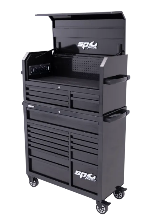 SUMO SERIES POWER HUTCH TOOL BOX - 18 DRAWER - BLACK/BLACK HANDLES