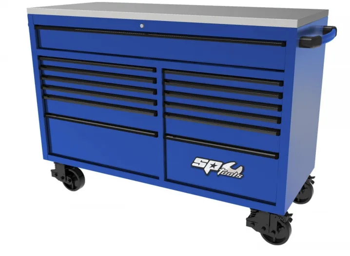 59" USA SUMO SERIES WIDE ROLLER CABINET - 13 DRAWER - BLUE/BLACK