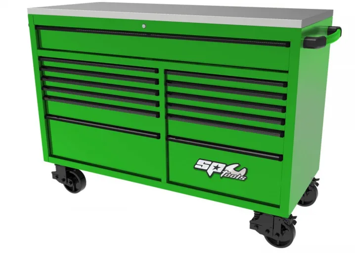 59" USA SUMO SERIES WIDE ROLLER CABINET - 13 DRAWER - GREEN/BLACK