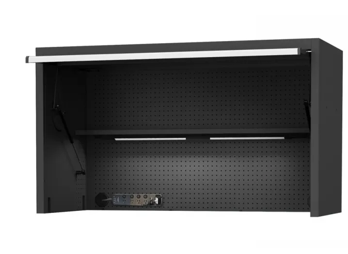 59" USA SUMO SERIES WIDE POWER TOP HUTCH - SHELF, PEGBOARD, LIGHT - BLACK/CHROME