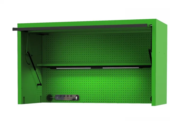 59" USA SUMO SERIES WIDE POWER TOP HUTCH - SHELF, PEGBOARD, LIGHT - GREEN/BLACK