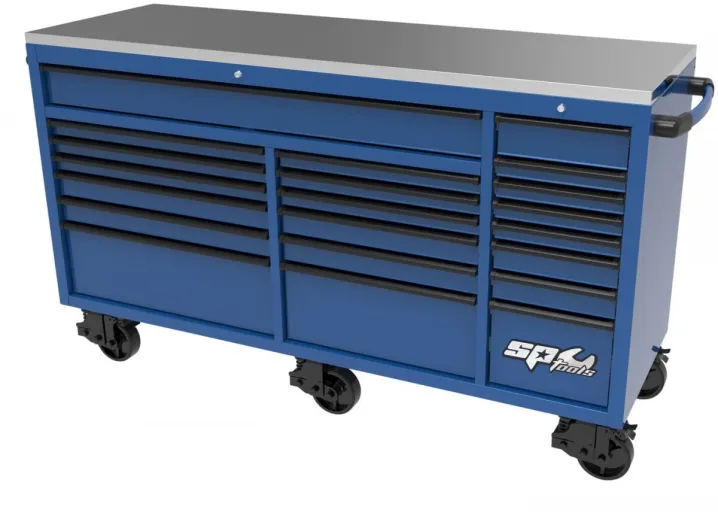 73" USA SUMO SERIES WIDE ROLLER CABINET - 21 DRAWER - BLUE/BLACK