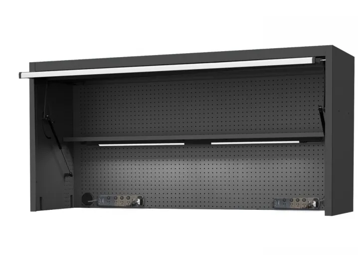 73" USA SUMO SERIES WIDE POWER TOP HUTCH - SHELF, PEGBOARD, LIGHT - BLACK/CHROME