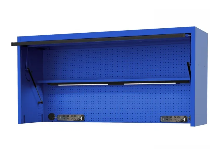 73" USA SUMO SERIES WIDE POWER TOP HUTCH - SHELF, PEGBOARD, LIGHT - BLUE/BLACK