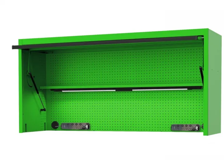 73" USA SUMO SERIES WIDE POWER TOP HUTCH - SHELF, PEGBOARD, LIGHT - GREEN/BLACK