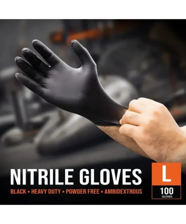 SP Tools Black Nitrile Disposable Gloves - (L) - Box of 100